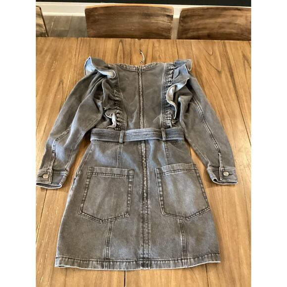 Anthropologie Alexia Magali Pascal Denim Carbon Mini Dress Ruffle belt accent 6 - Picture 11 of 16
